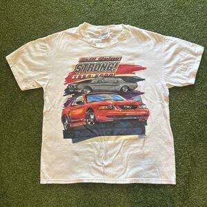 Vintage Ford Mustang 1964 - 2000 Thoroughbred Racing White Tee Shirt Mens Large